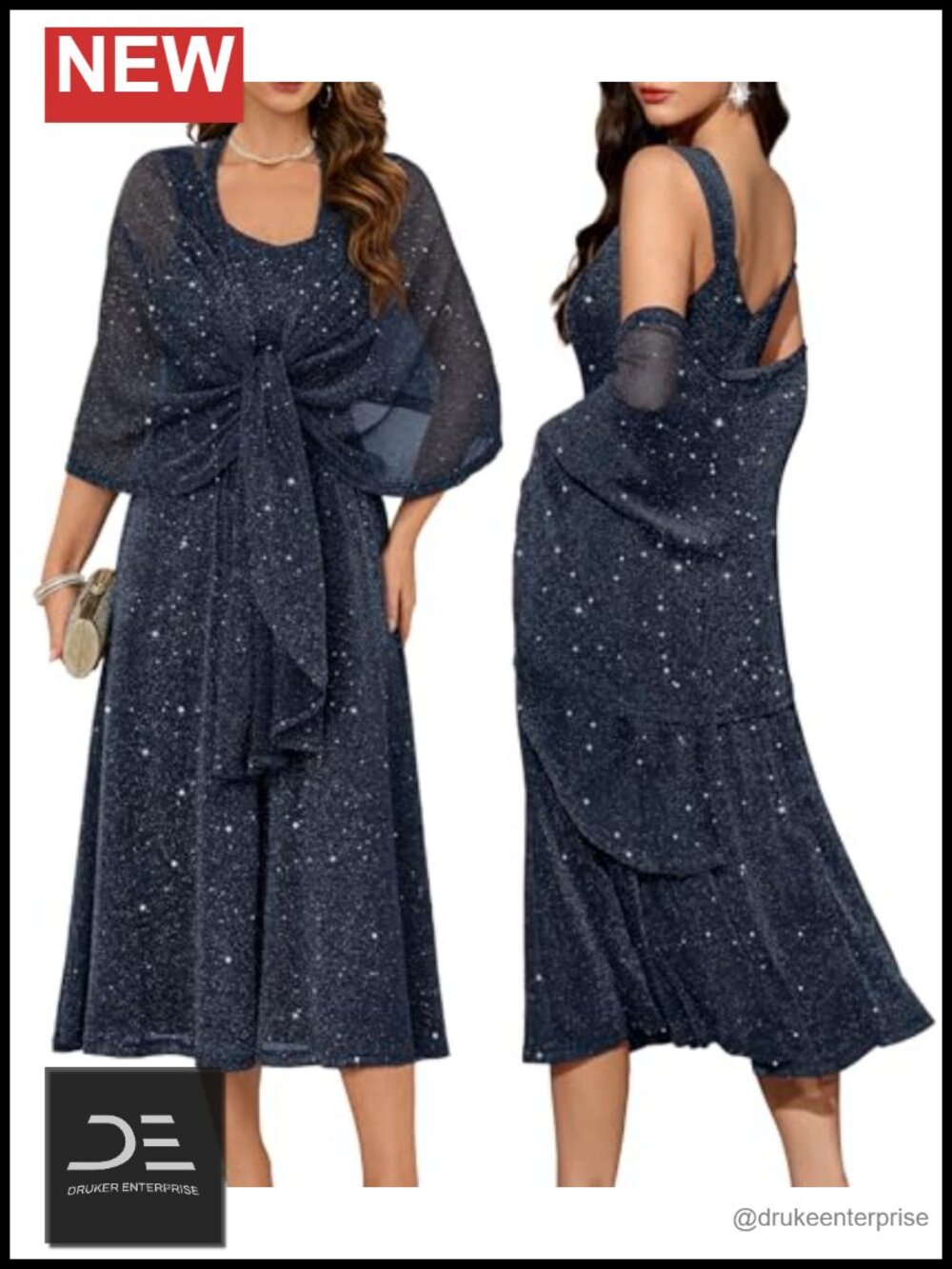 Sequin Two Piece Wedding Guest Dress Formal Evening Gown
